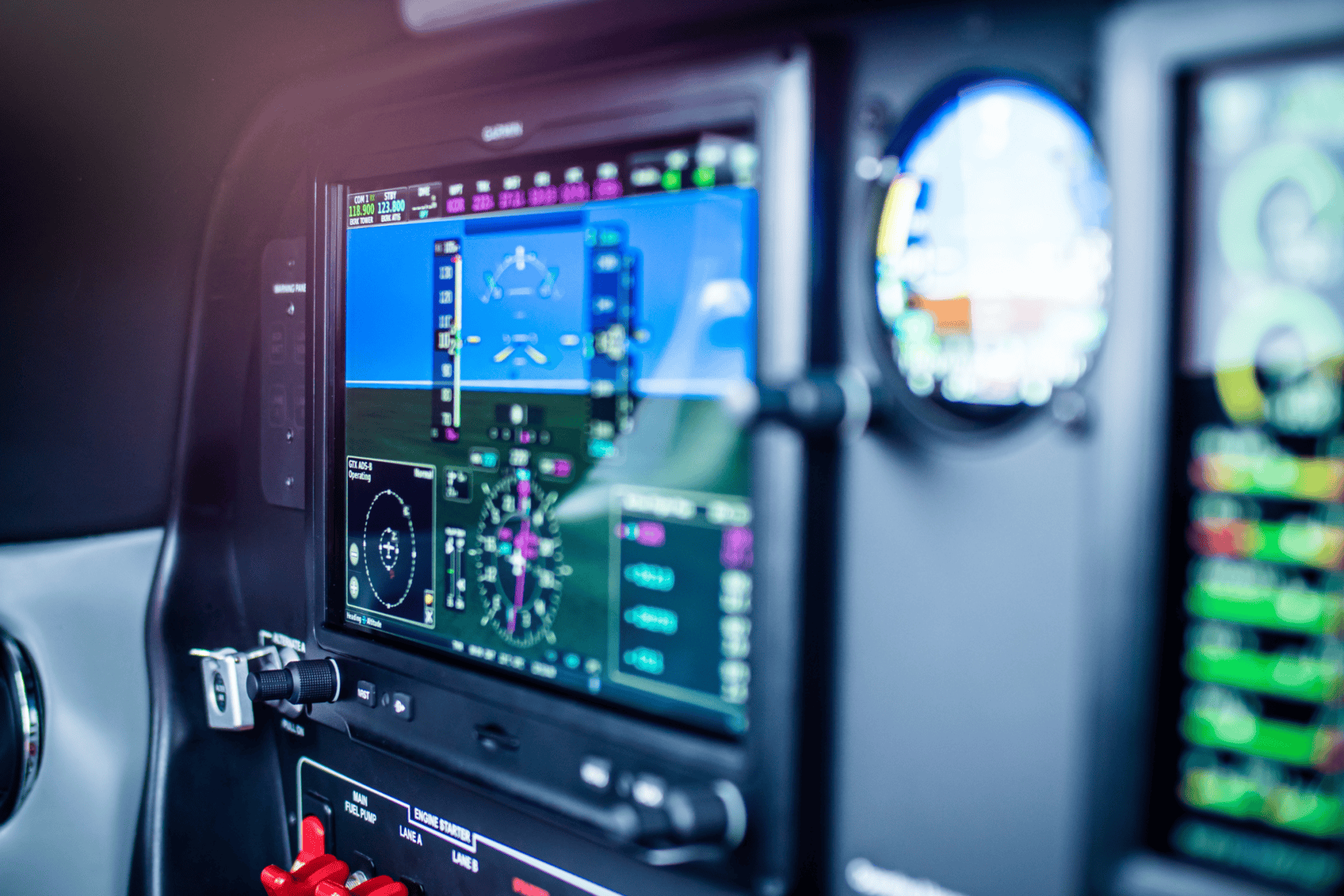 Close-up of aircraft cockpit navigation display.
