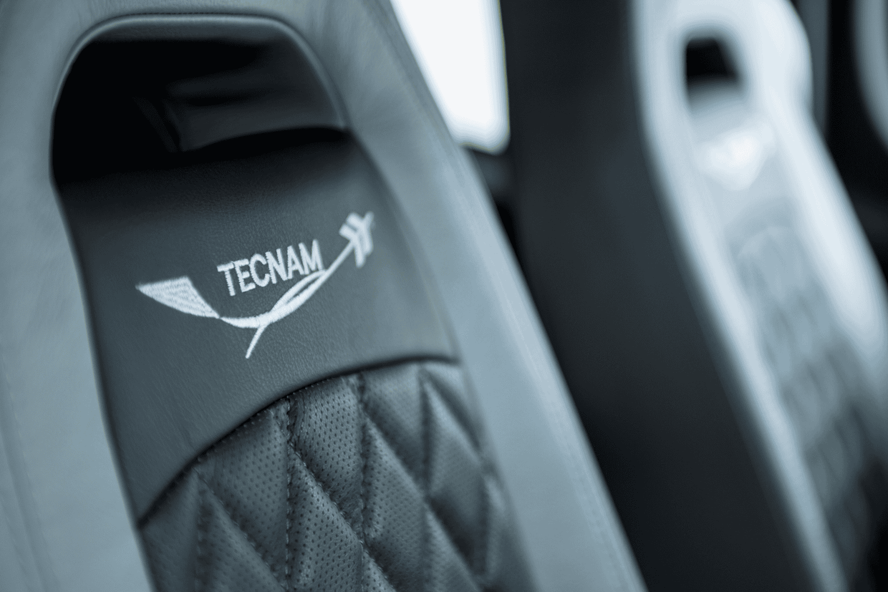 Close-up of Tecnam aircraft seat stitching.