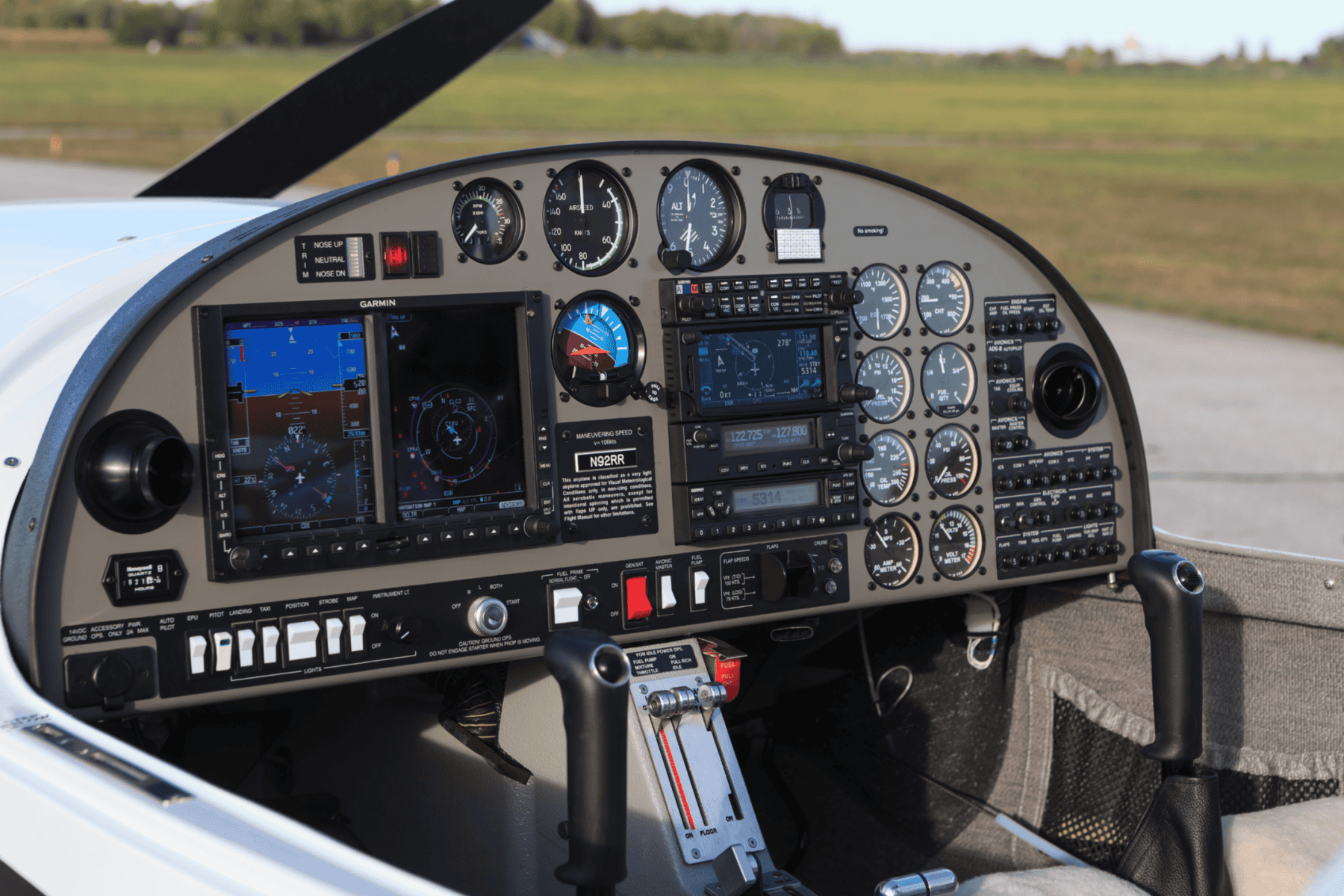 Cockpit instrument panel of small aircraft.